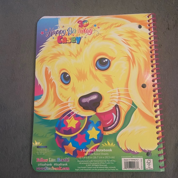 3/$20 Lisa Frank spiral notebook Casey yellow dog unused - Picture 2 of 3